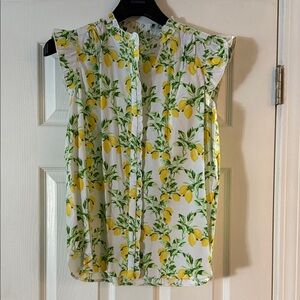 LOFT Lemon Patterned Ruffle Sleeve Blouse